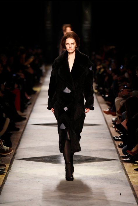 1-LOEWE-AH-2013-Black Shearling Patchwork Coat_ Black Grained Calf Skirt_ Black Short Hair Lizard Sandal