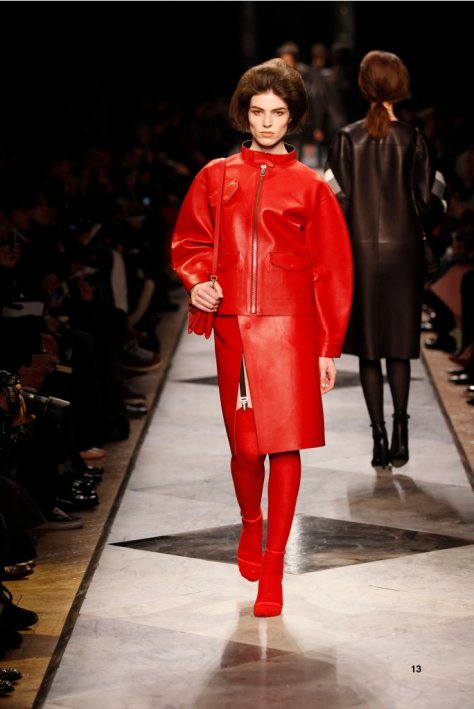 13-LOEWE-AH-2013-Red Bonded Napa Jacket_ Red Bonded Napa Skirt_ Red Crocodile Sandal_ Red Calf ‘Aia 23’ Bag