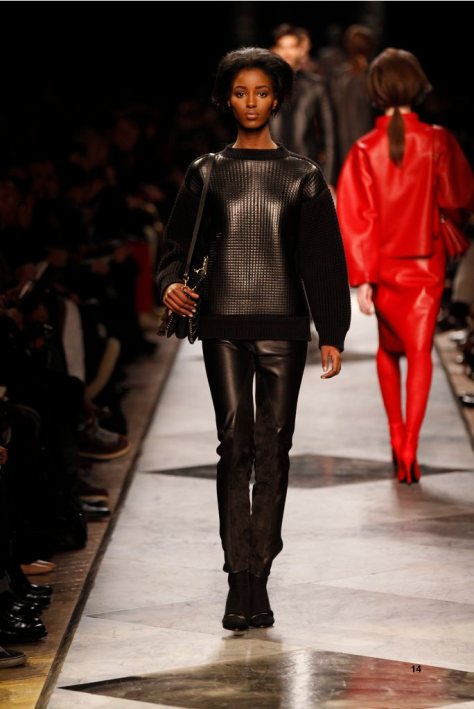 14-LOEWE-AH-2013-Black Napa Bonded Rib-knit Sweater_ Black Napa and Suede Jodhpur_ Gold Chevaliere Ring_ Black Long Hair Napa Sandal_ Black Chain Calf‘Aia 23’ Bag